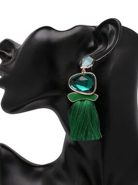 Green Tassel Statement Earrings
